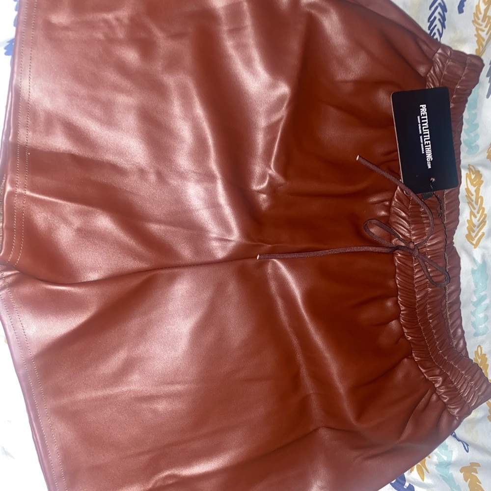 Chocolate Faux Leather Ruched Waist Band Shorts